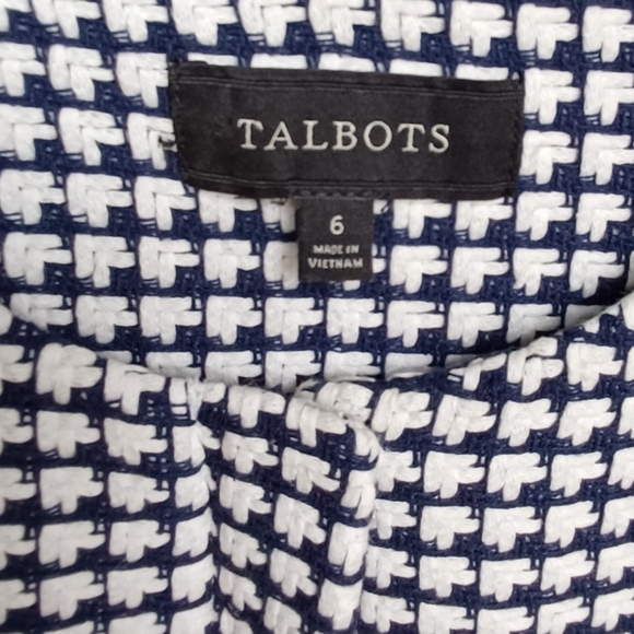 talbots white/ blue checkered zip up jacket/ blazer with pockets sz 6 - Picture 4 of 6